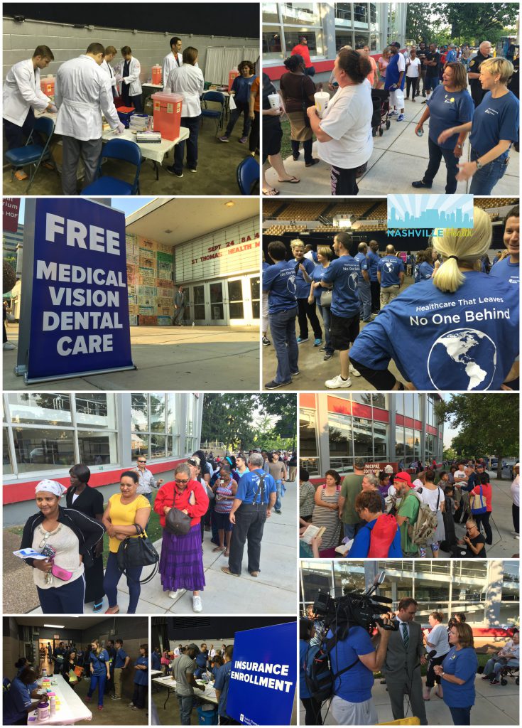 Above: Great work by Saint Thomas Health at their recent Medical Mission that convened Nashville agencies to provide free care to more than 700 local residents. Hundreds of volunteers provided primary and specialty care, vision screenings, dental and pharmacy services and behavioral medicine. 